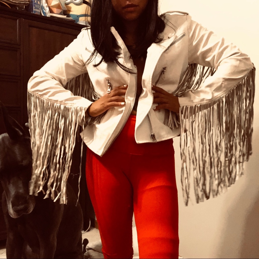 White leather fringe jacket
